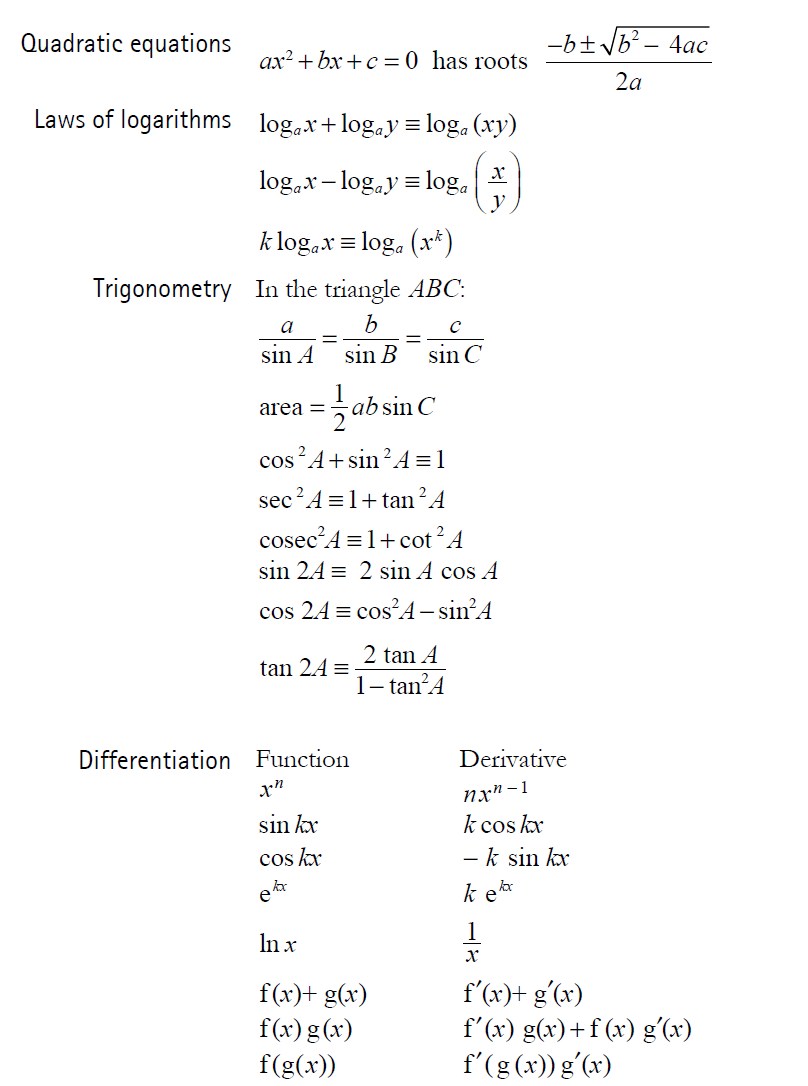 A Level Maths Formula Sheet 2681